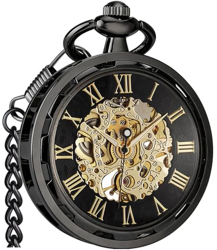 VIGOROSO Mens Vintage Pocket Watch with Chain Skeleton Hand Wind Mechanical Pocket Watches for Men Women's Pocketwatch