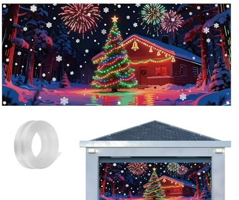 Générique Banner Porta Garage Di Natale - x UV Fluorescente Arredamento Stagionale - Tela Garage per Feste | per Proprietari Raduni Familiari Festività Invernali
