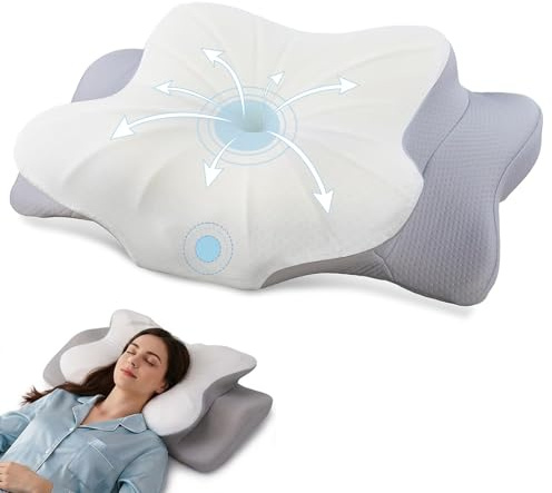 Deedlite Seladi – Airflow Pro Cuscino ergonomico per il collo, cuscino Curosleep, chiusura ergonomica con dolore mattutino, cuscino cervicale per chi dorme sul fianco e sulla schiena