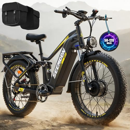 Seemoon 6000W Dual Motor Ebike Up to 120 Miles Long Range with 60V 30Ah 1800Wh Removable Battery for Adults,Max Speed 45MPH,24 Fat Tire All Terrain Electric Bike with Throttle Lock for Men Women SM3