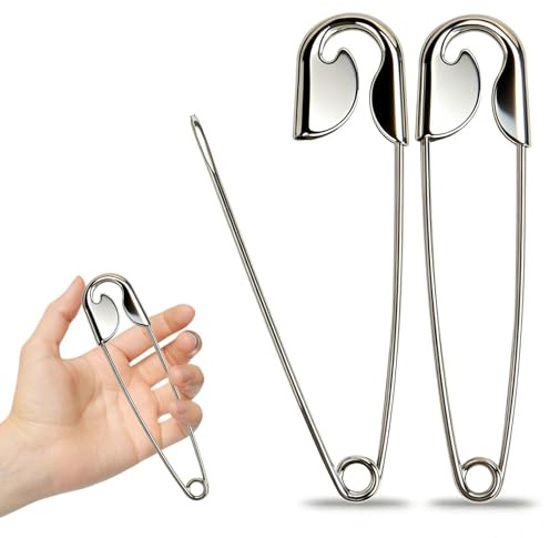 Floruvia Lot de 2 Grandes Épingles de Sécurité Métalliques, Épingles de Sécurité Jumbo Argentées pour Linge, Couvertures, Porte-clés, Extérieur (14cm/5.5in)