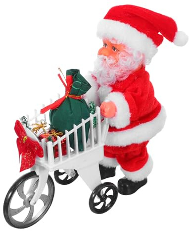 Alasum Figurine Père Noël Peluche Musicale avec Chariot de Courses Interactif, Noël sans Batterie, Présent Fête Hiver pour Garçon et Filles, Décoration Festive Sécurisée et Portable