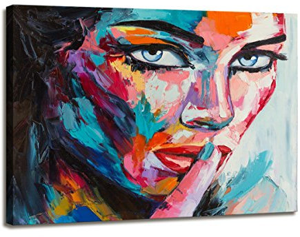 Visario 80 x 60 cm Bild auf Leinwand buntes Gesicht Frau 4006-SCT deutsche Marke und Lager - Die Bilder/das Wandbild/der Kunstdruck ist fertig gerahmt