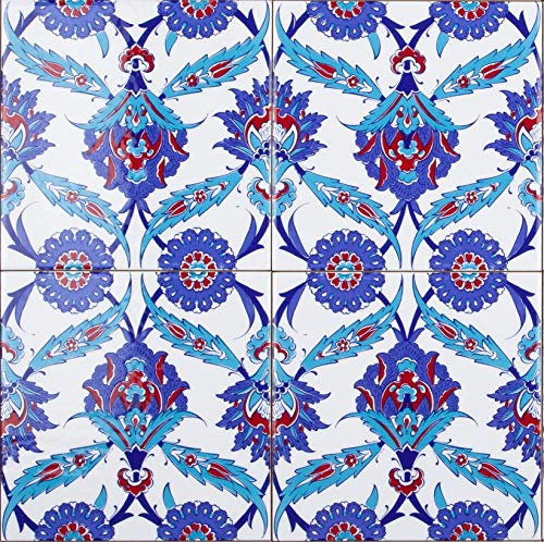 Piastrelle cucina e bagno decorate in ceramica Cerames Basal 20x20 cm | Rivestimenti Iznik colorati, 1 confezione - 0,48m2 (12 pezzi), mattonelle decorative ideale per cucina o bagno, rustico