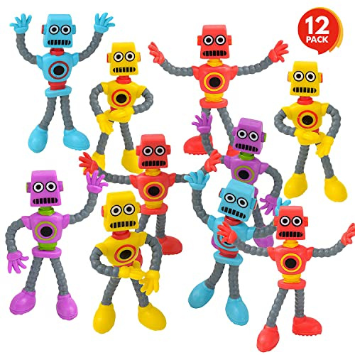 ArtCreativity Bendable Robot Figures, Set of 12 Flexible Men, Robot Party Favors for Boys and Girls, Stress Relief Fidget Toys, Sensory Toys for Kids and Adults, Goody Bag Stuffers