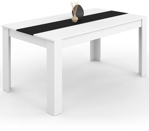 IDMarket - Table à Manger Rectangle Georgia 8 Personnes Blanche et Noire 160 x 80 cm