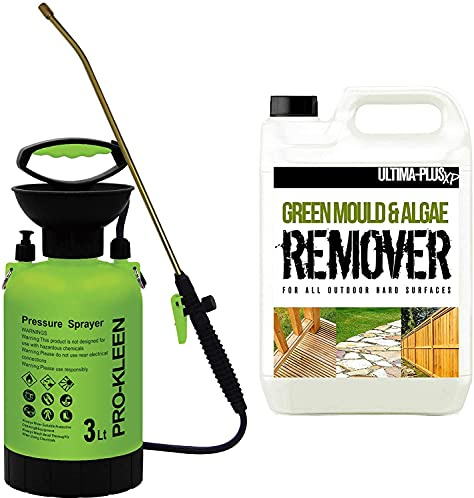 Pro-Kleen Patio Cleaner Garden Pressure Pump Sprayer With Brass Lance - Spare Seal Kit & Ultima-Plus Patio Cleaner 5L - For Weed Killer, Pesticides, Herbicides, Insecticides, Fungicides (3 Litres)