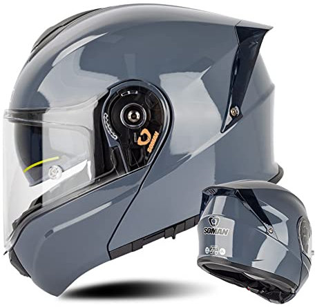 Motorrad Modularer Helm Moped Integralhelm mit Doppelscheibe E.C.E Scooter Motorrad helme Sturzhelm Pendlerhelm für Herren & Damen (Space Grau) (65~66cm 4XL)