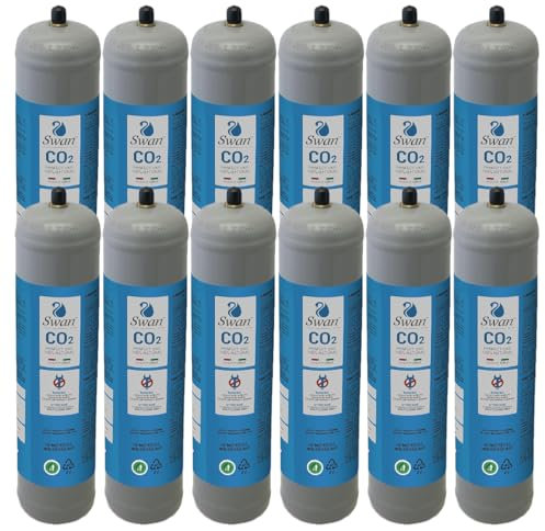 Swan Co2 Einweg Zylinder Flasche 600 gr E290 Kohlesäure Anschluss 11x1 M für Wassersprudler, Kühlaggregate und Trinkwasserspender, 12 Stücke