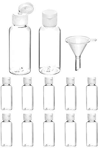 QWORK® 12 stycken reseflaskor i set, plast reseflaskor för toalettartiklar, transparent, med liten tratt för schampo, duschgel, lotion, sminkborttagare