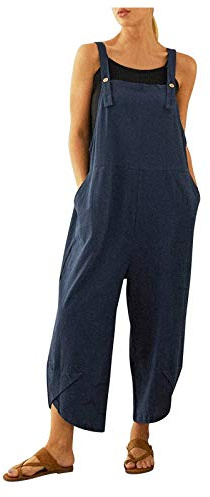 Hängselbyxor dam linne jumpsuit sommar långa hängselbyxor för dam ärmlösa overaller långa vida ben sommarbyxor med ficka stora storlekar jumpsuits byxdräkt lekdräkt sparkdräkt onepiece sparkdräkt säckiga byxor
