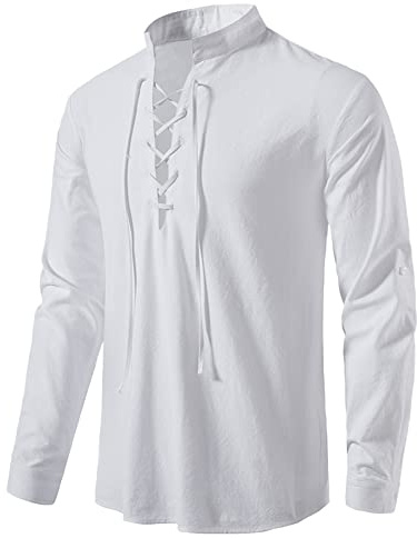 YAOHUOLE Chemise Homme Médiévale Manches Longues Chemise Homme Lin