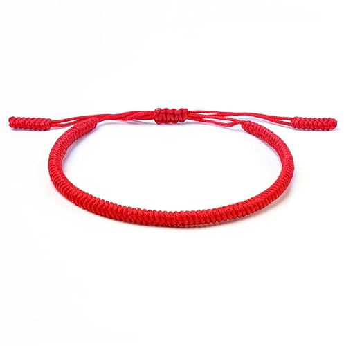Genérico Pulsera Tibetana Tejida a Mano, Ajustable de 15 a 24 cm, Para Hombre y Mujer, Nudo Tradicional Budista, Amuletos de la Suerte y Protección, Hilo Rojo
