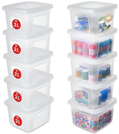Iris Ohyama Vielseitige Aufbewahrungsboxen, 2L, 10er-Set, Transparent, Deckel leicht schließbar, Stapelbar, Plastik, Für Schrank, Regale, Klassenzimmer, Organisation, Kunstbedarf, Schuhe, MCB-2