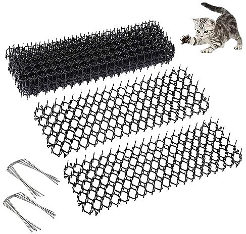 Lot de 12 tapis de chat avec pointes en plastique pour intérieur et extérieur - 40 x 20 cm - Tapis répulsif pour chat - Avec 8 piquets en forme de U