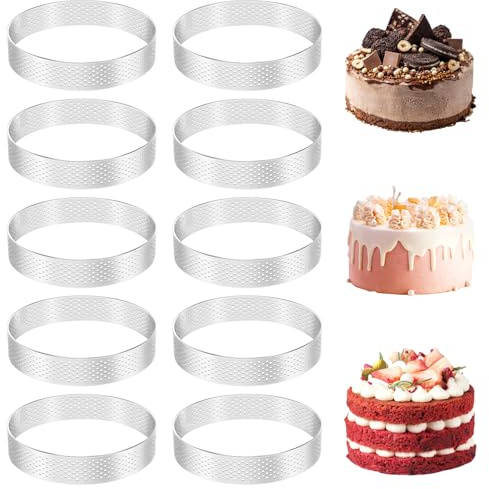 Happysnow 10 pezzi di anelli rotondi per torte con risucchiatura in acciaio frutta torta mousse stampo cucina 10 cm