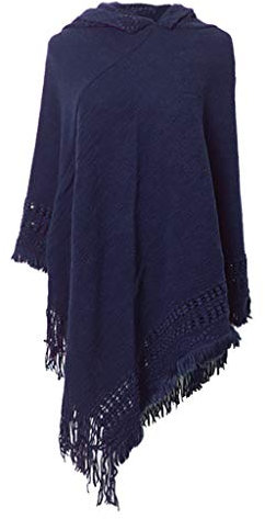HANXIULIN Schal Damen Rot Modischer Herbst/Winter gestrickter Kapuzenumhang einfarbiger Pullover- warmer Schal Mulltuch Schal Erwachsene (Navy, One Size)