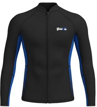 GoldFin Mens Wetsuit Tops, 2mm Wet Suits Neoprene Jacket for Men Keep Warm Long Sleeve for Cold Water Diving Surfing Kayaking Swimming, Blue Medium