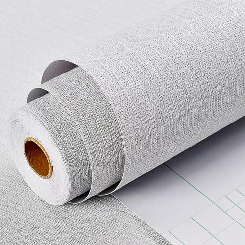 HELLKIT Papel tapiz texturizado de tela gris, papel tapiz de lino texturizado, 15.7 x 197 pulgadas, papel de contacto texturizado, vinilo, extraíble, autoadhesivo para dormitorio