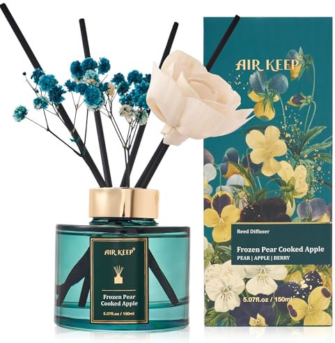 Airkeep Difusor de Aromas 150ml, Frozen Pear Cooked Apple Reed Diffuser Set, Rose Difusor De Fragancia, Ambientador para Habitaciones, Baños, Oficinas, Armarios