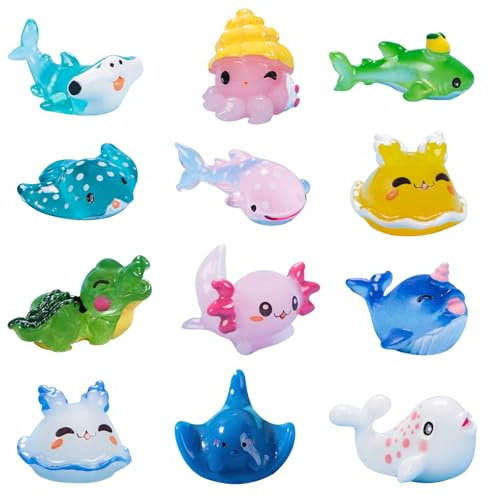 12 Piezas Mini Figuras de Océano, Figuras de Animales del Océano de Resina, Pequeños animales marinos realistas Granel para DIY Pecera Acuario marino Jardín de hadas Micro paisaje Decoración (A)