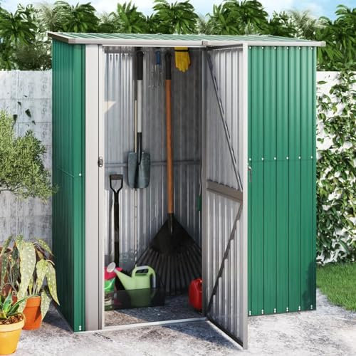 IKAYAA Capanno per Attrezzi da Esterno Capanno Giardino Casetta da Giardino Box Attrezzi Giardinaggio Casetta per Attrezzi in Metallo Tetto a Uno spiovente n Acciaio Zincato-Verde-180,5x97x209,5 cm