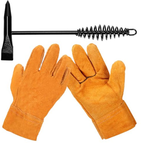 Swpeet Lot de 2 marteaux de soudage de 25,4 cm et gants de soudage de 25,4 cm, marteau à scories de soudure avec poignée à ressort hélicoïdal, outil de retrait des scories pour nettoyer et enlever les