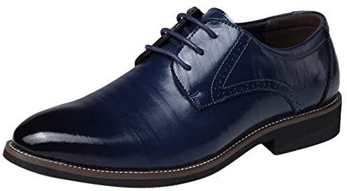 Zapatos de traje Oxford para hombre, zapatos de cuero, zapatos de cordones, zapatos de boda, zapatos de negocios, oficina, vestido, 39-48, Azul E., 41 EU