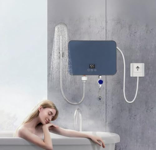 Mini Elektrische Durchlauferhitzer 220V 6000W Warmwasserbereiter mit LED Temperaturanzeige,Instant Durchlauferhitzer für Küche Bad (6kW)