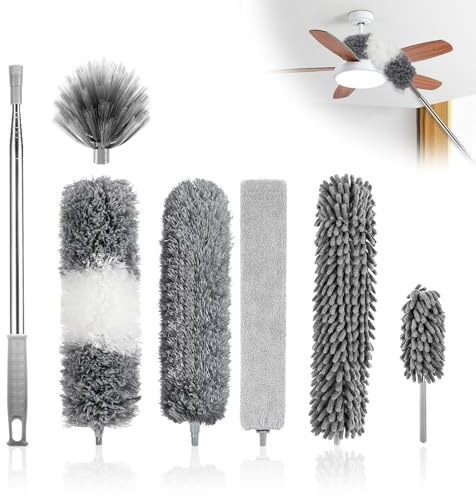 Alitree 7 Pièces Plumeau Telescopique, Plumeau Poussiere Lavable Microfibre, Tete de Loup Telescopique 40-250cm, Balai Toile d'Araignée, pour Interstices, Plafonds, Stores, Ventilateurs de Plafond