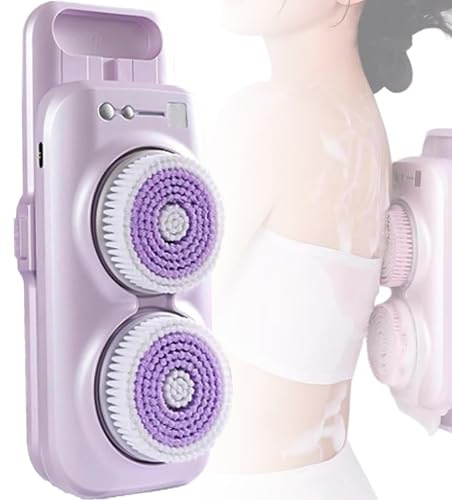 Brosse corporelle électrique, brosse de douche murale exfoliante avec 4 têtes interchangeables, 2 vitesses réglables, étanche IPX7 for une exfoliation et un nettoyage en profondeur sous la(Purple)