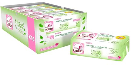 Bébé Cadum Lingettes à l'Huile d'Amande Douce Bio, Pour Visage, Corps et Mains, Hypoallergéniques, Lot de 8 x 120 Lingettes