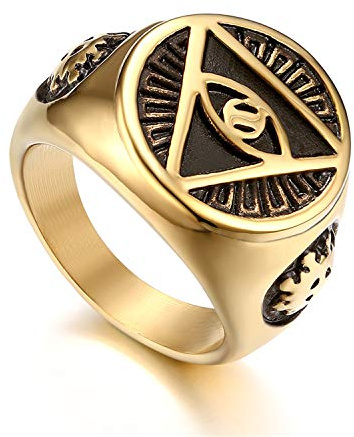 Flongo män öga symbol bandringar, män rostfritt stål Illuminati Pyramid bandring för alla hjärtans dag jul bröllopspresent
