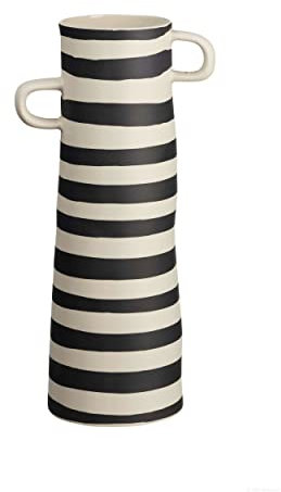 ASA 84004130 Vase, Steingut, 28cm, Mehrkernige, Hellgrau/Gebrochenes Weiß, Gestreift