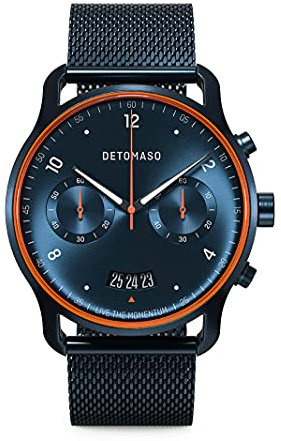 DeTomaso SORPASSO Velocita Blue Orange Herren-Armbanduhr Analog Quarz Mesh Milanese Blau Brushed