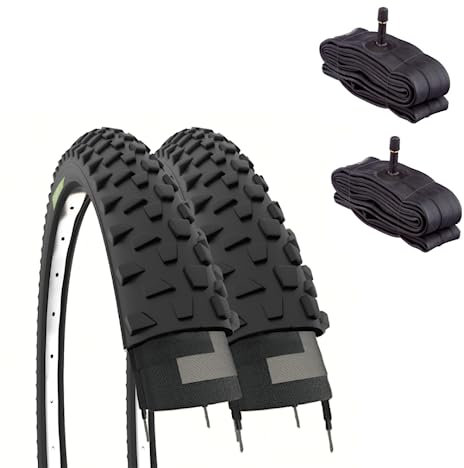 ECOVELO Unisex – Erwachsene Pneumatici 26 X 2.10 (54-559) + Camere V.a. Mountain Bike Bici Bicicletta MTB 2 Reifen 26 x 2,10 Kammern mit Amerika-Ventil (Schrader), Schwarz, Einheitsgröße