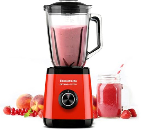 Taurus - Batidora de vaso Optima Easy 1500W | Jarra de tritan 1.5L | 2 velocidades + Turbo | Cuchillas de 4 filos | Procesador alimentos profesional | Blender Licuadora | Batidos y smoothies