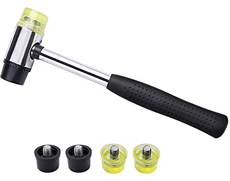 VooGenzek - Mazo de goma de doble cara, 25 mm, mini martillo de goma reemplazable de doble cara, con 4 cabezales de martillo de repuesto de goma, nailon, para madera, cuero y artesanía