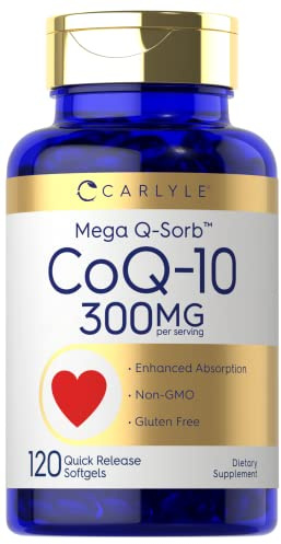 Carlyle CoQ10 300mg | 120 Softgels | Mega Q-Sorb Coenzyme Q-10 | with Black Pepper Extract | Non-GMO, Gluten Free Supplement