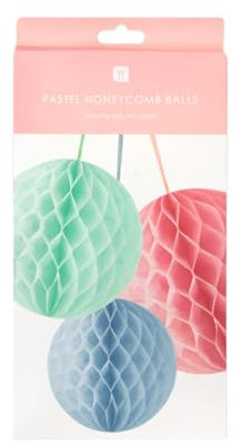Talking Tables Lot de 3 boules en papier alvéolé orange, jaune et rose | Décorations arc-en-ciel pour fierté, anniversaire, fête prénatale, festival, mariage, PASTEL-HONEYCOMB