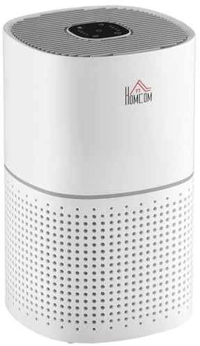 HOMCOM Purificateur d'Air HEPA, Ioniseur, CADR 225m³/h, Mode de Veille Silencieux, 50W, Minuterie, 4 Vitesses - Dim. 22L x 22l x 36H cm - Blanc