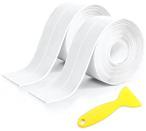 2 Rolls Bath Sealant Strip, Self Adhesive Sealant Tape PVC Caulk Strip, Waterproof Anti Mould Simple Seal Tape with Sealing Tool for Kitchen, Bathroom, Sink, Bathtub, Toilet and Wall Corner