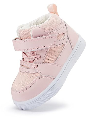 BMCiTYBM Baby High Top Sneakers Boy Girl Walking Shoes Infant First Walker Shoes for 6 9 12 18 24 Months Pink Size 4 Toddler