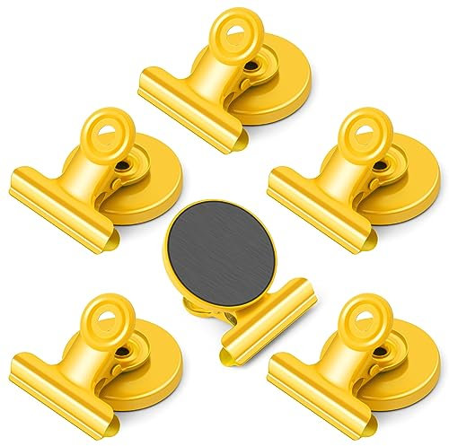 FINDMAG Magnetic Clips 6 Pack Yellow Heavy Duty Magnet Clips for Whiteboard, Refrigerator, Office, Classroom and Bags