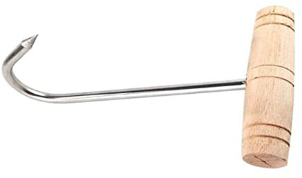 CAXUSD Crochets à Viande En Acier Inoxydable Forme t Manche En Bois 28 Cm Antirouille Outil De Boucher Suspendre Et Fumage Viande Usage Professionnel