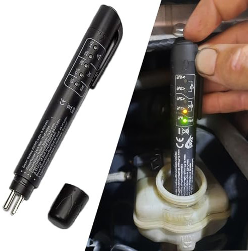 Bremsflüssigkeitstester, Bremsflüssigkeit Tester, Auto Universal Bremsflüssigkeitstester, NF Bremsflüssigkeitstester Stift, Bremsflüssigkeitstester Auto, mit 5 LED Anzeige für DOT3,DOT4,DOT5,Schwarz