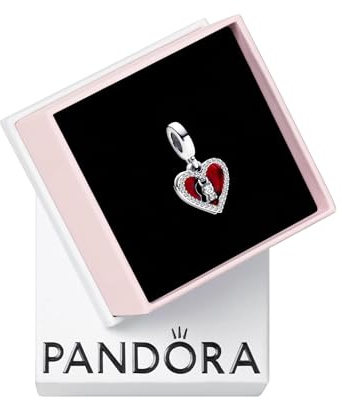 PANDORA Moments Rotes Herz & Schlüsselloch Doppelter Charm-Anhänger aus Sterling Silber mit Zirkonia, Kompatibel Moments Armbänder, 793119C01