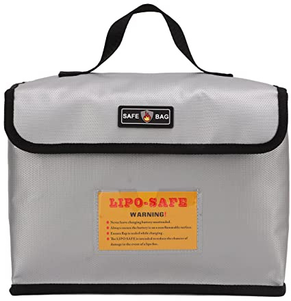 ZAWELIYO Lithium Battery Explosion Proof Bag Premium Silicone Fiberglass Cloth Zipper Closure Drone Power Bank Gray