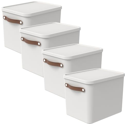 Rotho Maloja 4er-Set Aufbewahrungsbox 27l mit Deckel (Weiss)