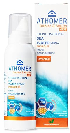 Spray nasal à l'eau de mer naturelle avec propolis – Technologie Mist – 12 mois pour adultes – Solution douce pour les rhumes, les sinusites, le nez bouché et le rhume des foins – (100 ml)